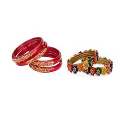 SOMIL Set Of 6 Red Alloy Artificial Stones and Beads Bangles-image-118