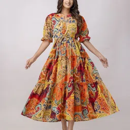 Aawari Women Cotton Floral Printed A-Line Dress-image-15