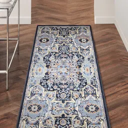 OBSESSIONS Blue & White Ethnic Motifs Printed Anti-Static Bedside Runner-11