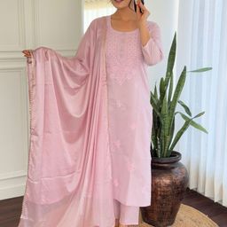 KALINI Women Floral Embroidered Regular Thread Work Kurta with Trousers & With Dupatta-picture-14