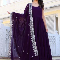 KALINI Women Layered Sequinned Kurta with Pyjamas & With Dupatta-image-76