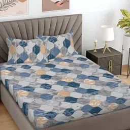 FABINALIV Grey & Blue Geometric Printed 300 TC King Bedsheet Set 2.5 m x 2.25 m-16