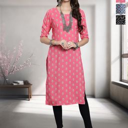 HERE&NOW Selection Of 3 Geometric Printed Round Neck Straight Kurtas-66