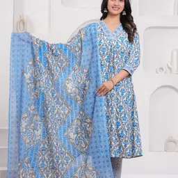 KALINI Women Floral Regular Pure Cotton Kurta with Trousers & With Dupatta-picture-3