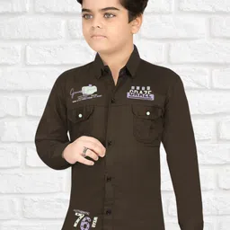 FASHION GRAB Boys Classic Fit Typography Printed Spread Collar Cotton Casual Shirt-image-59
