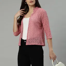 UnaOne Floral Embroidered Cotton Lace Open Front Shrug-14