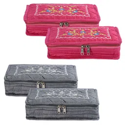 Kuber Industries Grey & Pink 4 Pieces Embroidered Jewellery Organisers-7