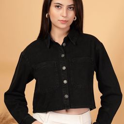 COSMIC Women Crop Denim Jacket-image-45