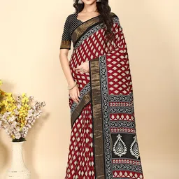 J 6 DESIGNER Ajrak Block Art Silk Block Print Saree-18