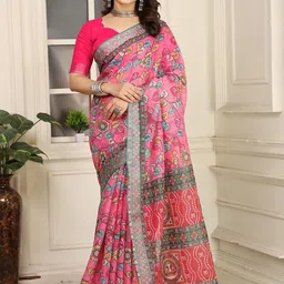 KALINI Floral Linen Blend Designer Khadi Saree-image-67