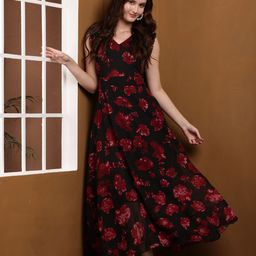 VIVIENT Women Floral Printed Georgette Maxi Dress-image-98