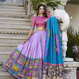A TO Z CART Printed Ready to Wear Silk Lehenga & Unstitched Blouse With Dupatta image 4