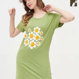 Christy World Women Floral 2 Printed Extended Sleeves Applique T-shirt-image-46
