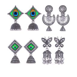 Sangria Peacock Shaped Jhumkas Earrings-image-66