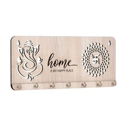 Webelkart Beige & White Home Is our Happy Place Wooden Key Holder-image-77