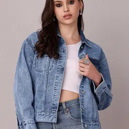 Miss Chase Women Washed Denim Jacket with Patchwork-image-34