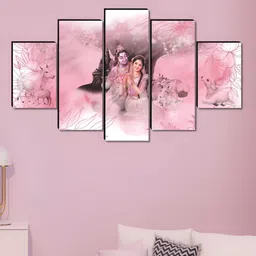 Myntra Elegant Homes Pink & Grey 5 Pieces Religious Radha Krishna Wooden Wall Arts-image-78