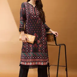Globus Women Floral Printed Regular Kurta with Trousers-picture-26