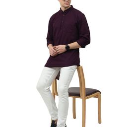 MIRAAN Men Modern Mandarin Collar Solid Cotton Casual Shirt-20