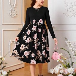 Kidotsav Girls Floral Printed Fit & Flare Dress With Bow-image-24