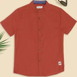 Pantaloons Junior Boys Solid Mandarin Collar Pure Cotton Casual Shirt-picture-45