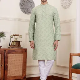 Rawayi Men Geometric Yoke Design Pathani Kurta-picture-8