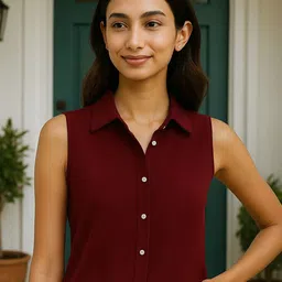 all about you Women Solid Red Shirt Style Sleeveless Top-image-97