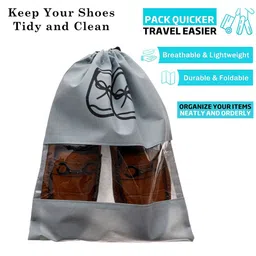 Kuber Industries Grey & Black Pack of 6 Printed Non-Woven Shoe Cover With Drawstring image 2