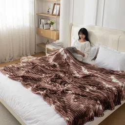 HOKIPO Brown & White Fleece 210 GSM Double Bed Blanket-image-52