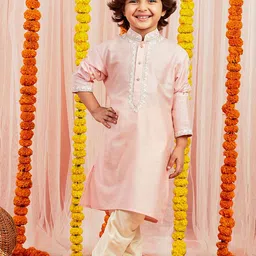 VASTRAMAY Boys Floral Yoke Design Thread Work Straight Kurta with Pyjamas-0