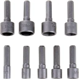 banistrokes 9pc Nut Driver Drill Bit Set Socket Bit Chuck Adapter 1/4" Hex Shank 5-13mm Socket Sleeve Wrench Screw Power Drill Adapter Tool for Screws Hooks Bolt Heads image 5