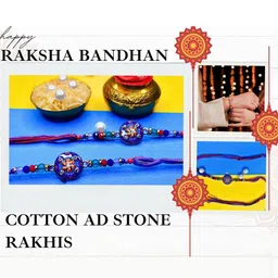 Anouk Set Of Beaded Cotton Thread with AD Stones & Meenakari Designer Rakhi for Brother image 4
