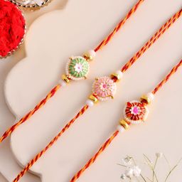 Myntra Elegant Homes Set Of 3 Beaded Rakhis With Greeting Card & Roli Chawal-image-32