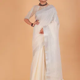 NEGRONI Zari Work Pure Linen Saree-image-57