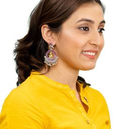 Shining Jewel - By Shivansh Silver-Plated Artificial Stones Studded & Beaded Drop Earrings-32