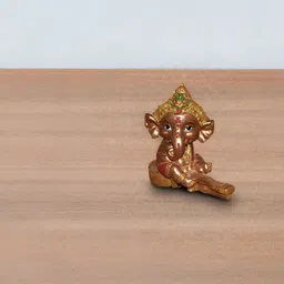 Aura Copper-Toned Sitar Baby Ganesha Religious Idol Showpiece-image-98