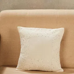 Fabindia Inaya Off White Embroidered Cotton Silk Square Cushion Cover-picture-40