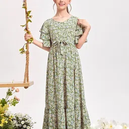 Kidotsav Women Floral Print Flutter Sleeve Fit & Flare Maxi Dress-41