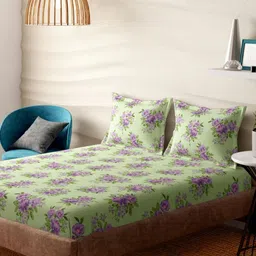 Portico Emerald Green & Purple Printed Cotton 300 TC Super King Bedsheet Set 2.74 x 2.74m-image-16