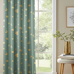 URBAN SPACE Green & Yellow Abstract Printed Cotton Black Out Window Curtain-17