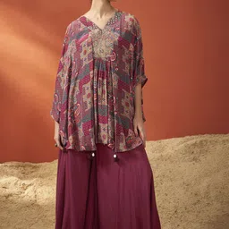 Anouk Ethnic Motifs Printed V Neck Pure Silk Top With Palazzo-picture-40