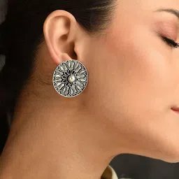 JAYPORE Silver Plated Artificial Stones Circular Studs image 3
