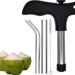 Premium Coconut Opener Tool with 4 Reusable Straws and Brush Straight Peeler-24