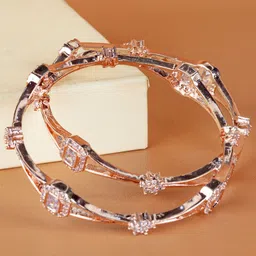 Zevarly Set Of 2 Rose Gold-Plated AD-Studded Bangles-57