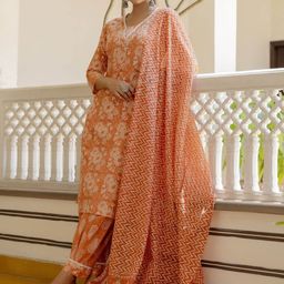 Anouk Floral Yoke Design Thread Work Pure Cotton Straight Kurta With Patiala & Dupatta-3