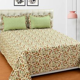 BREVARD Cream & Green Floral Printed 210 TC Cotton King Bedsheet Set 2.74 m x 2.74 m-image-61