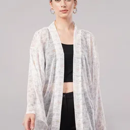 FLY STITCH Floral Printed Longline Chiffon Open Front Shrug-image-22