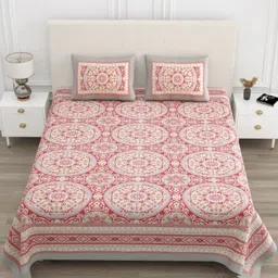 TrueYarns Multicoloured & Multicoloured Ethnic Motifs 210 TC King Bedsheet with 2 Pillow Covers-image-90