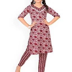 SPECKLESS Kids Girls Floral Printed Regular Kurta with Trousers-image-50