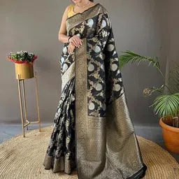 HERE&NOW Woven Design Zari Banarasi Saree and Blouse-image-1